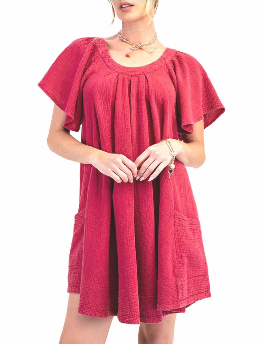 EASEL OVERSIZED Rasberry Guaze 100% COTTON Swing Dress with Pockets!